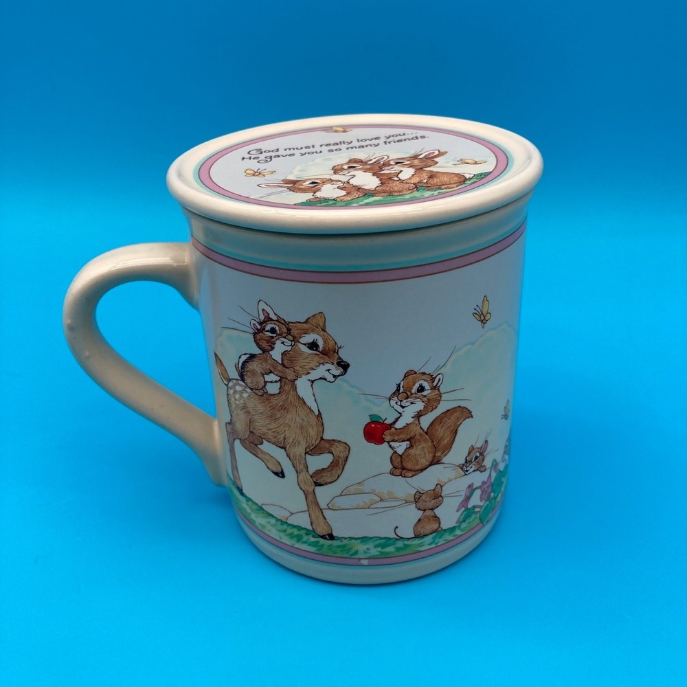 Vintage 1986 Hallmark Mug Mates Woodland Animals Coffee Cup with Coaster Lid